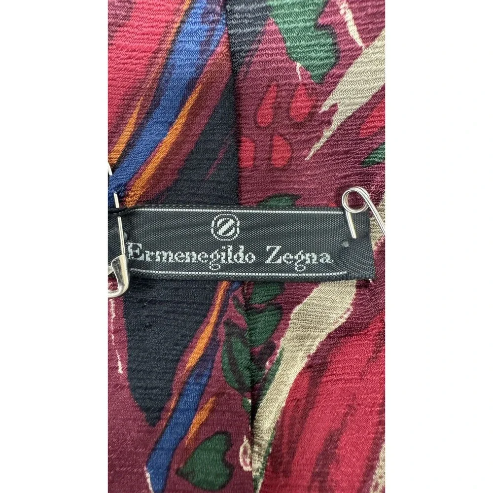 Ermenegildo Zegna 100% Silk Tie Red Maroon Floral
